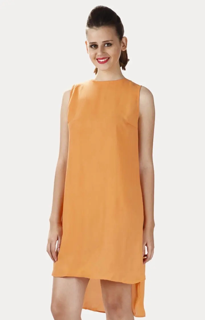 Women's Orange Viscose SolidCasualwear Shift Dress