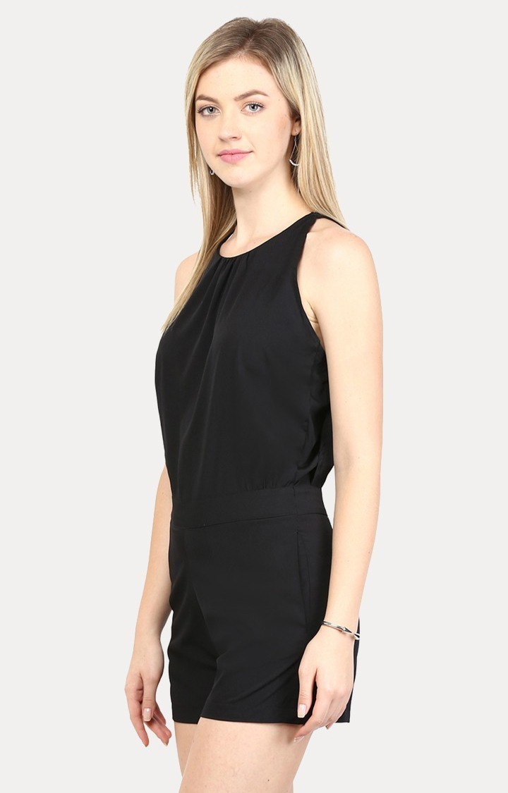 Women's Black Crepe SolidCasualwear Jumpsuits