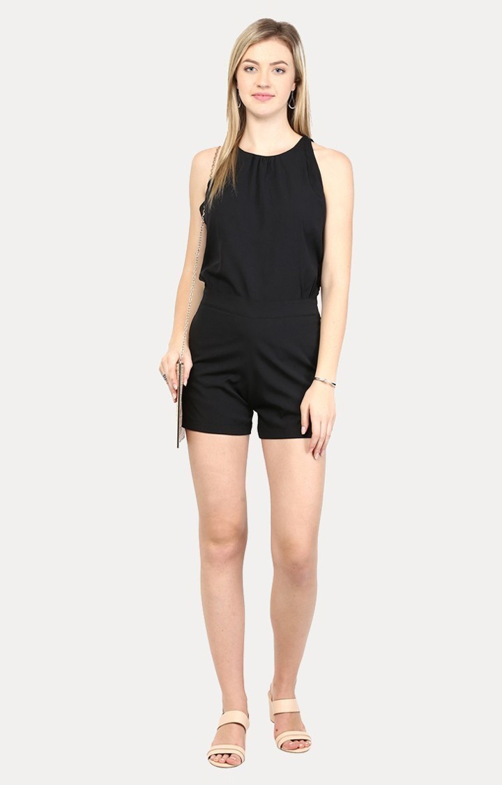 Women's Black Crepe SolidCasualwear Jumpsuits