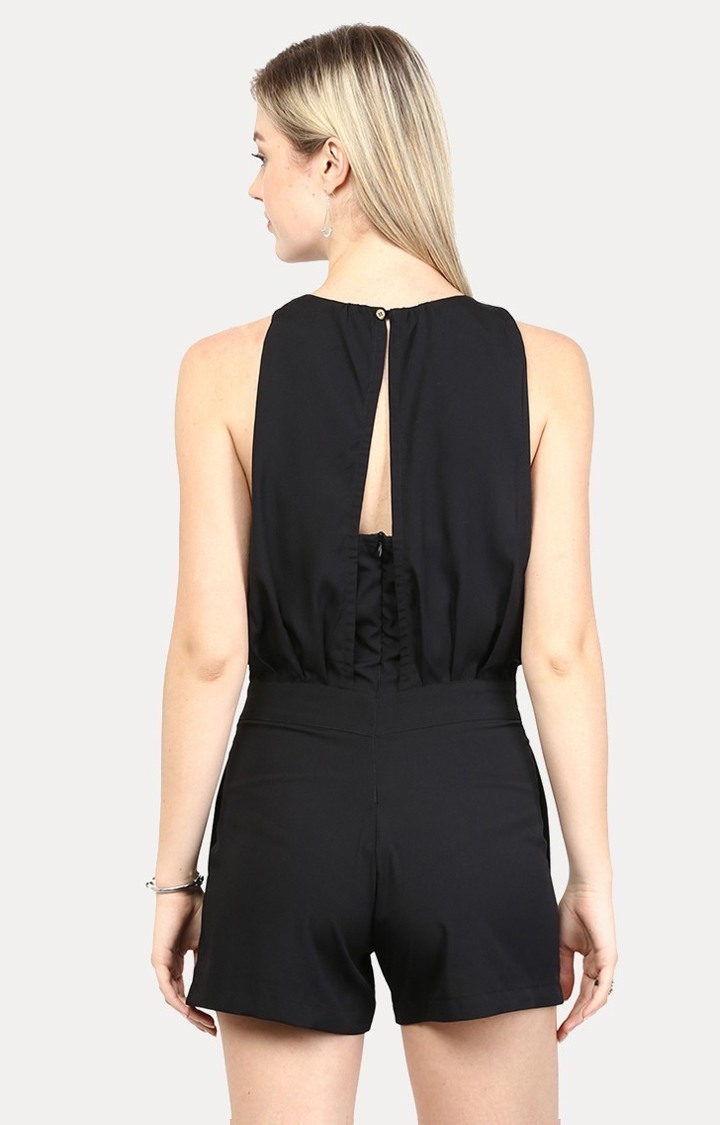 Women's Black Crepe SolidCasualwear Jumpsuits