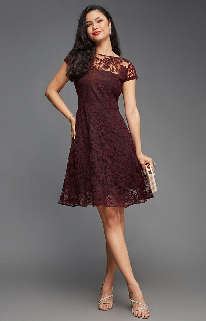 Women's Red Polyester  Dresses