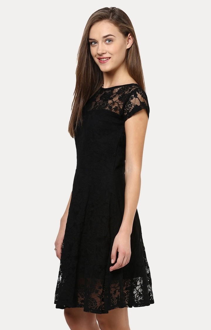 Women's Black Viscose SolidCasualwear Skater Dress