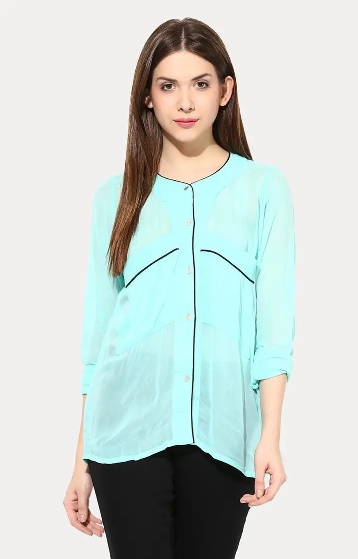 Women's Blue Solid Casual Shirts