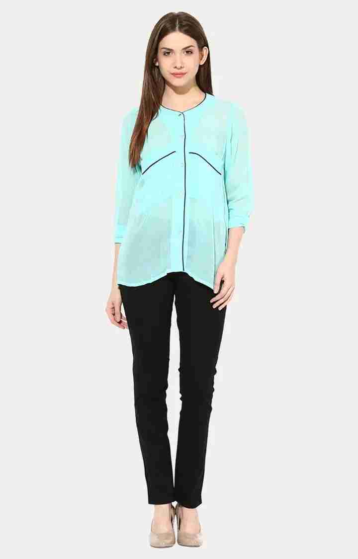 Women's Blue Cotton SolidCasualwear Casual Shirts