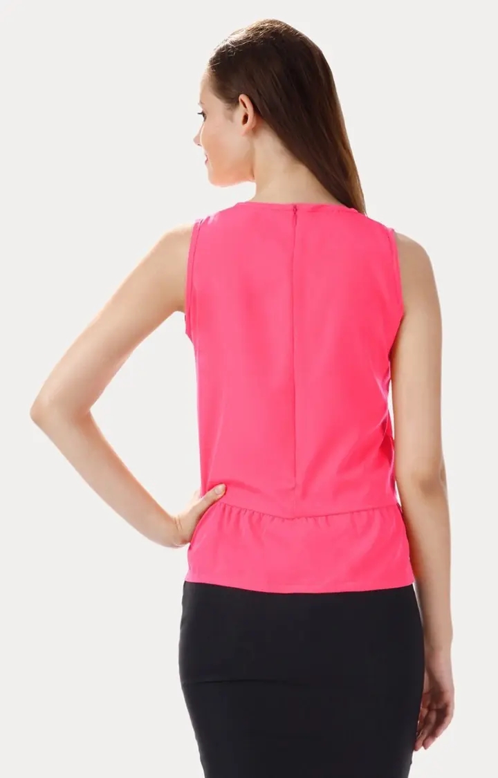 Women's Pink Crepe SolidCasualwear Peplum Top