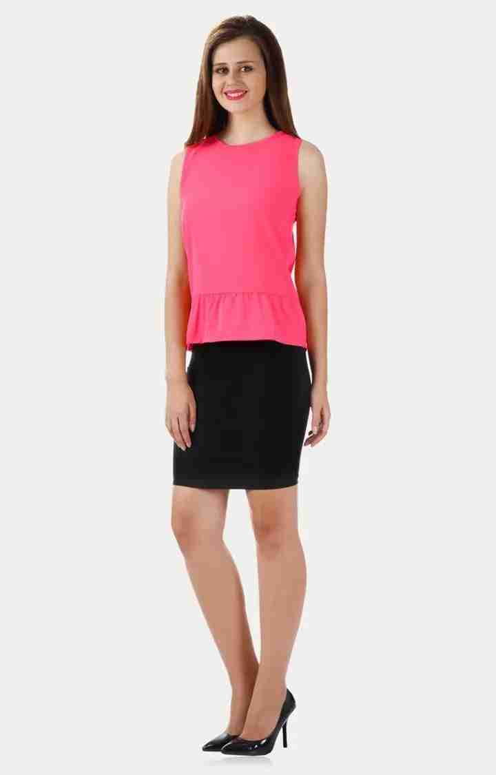 Women's Pink Crepe SolidCasualwear Peplum Top