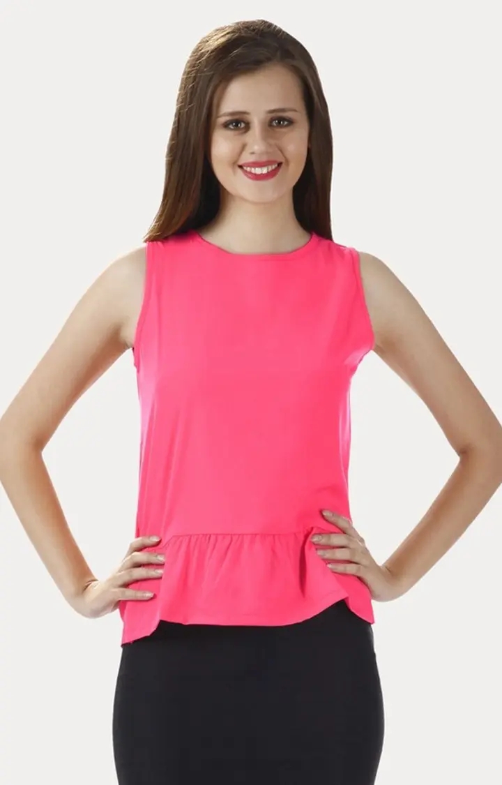 MISS CHASE | Women's Pink Crepe SolidCasualwear Peplum Top