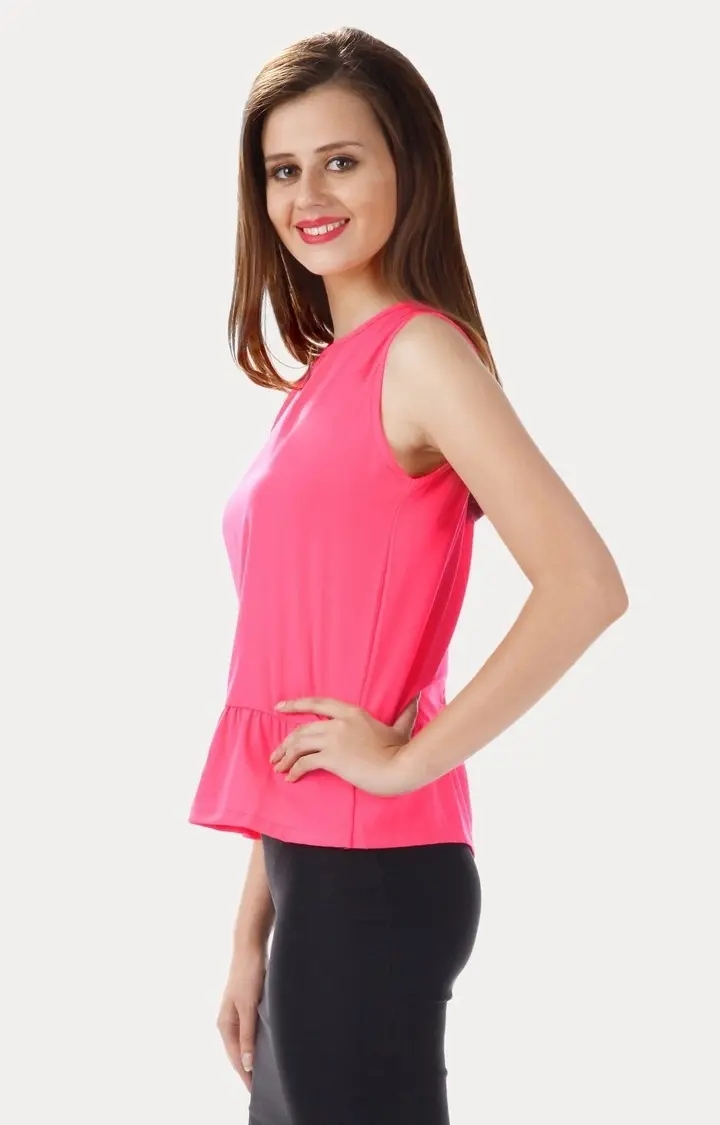 Women's Pink Crepe SolidCasualwear Peplum Top