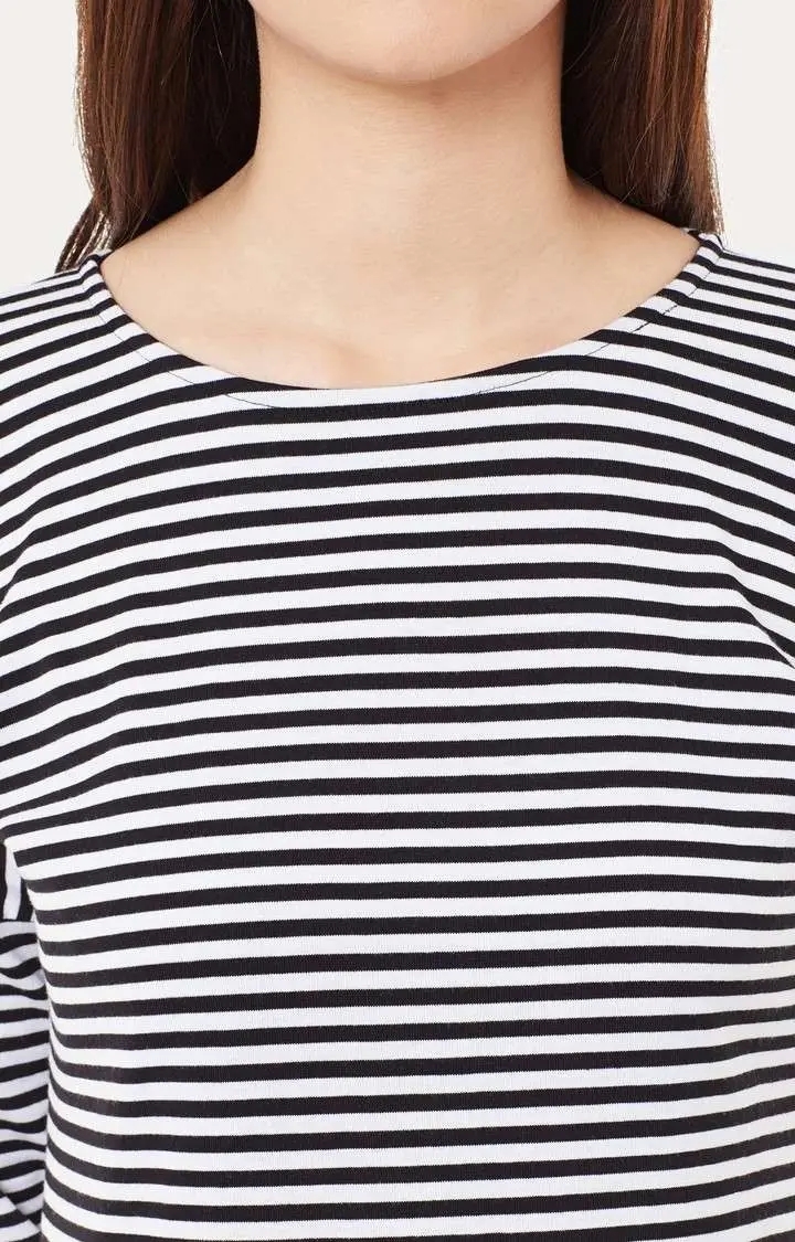 Women's White Viscose StripedCasualwear Regular T-Shirts