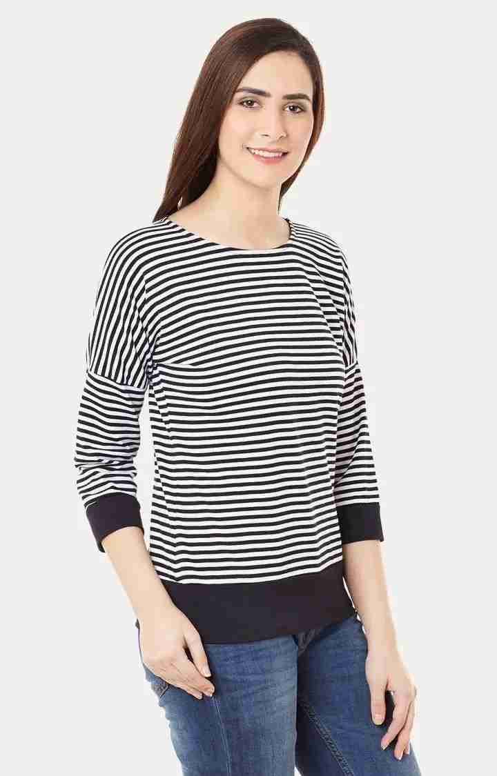 Women's White Viscose StripedCasualwear Regular T-Shirts