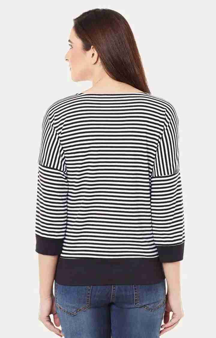 Women's White Viscose StripedCasualwear Regular T-Shirts