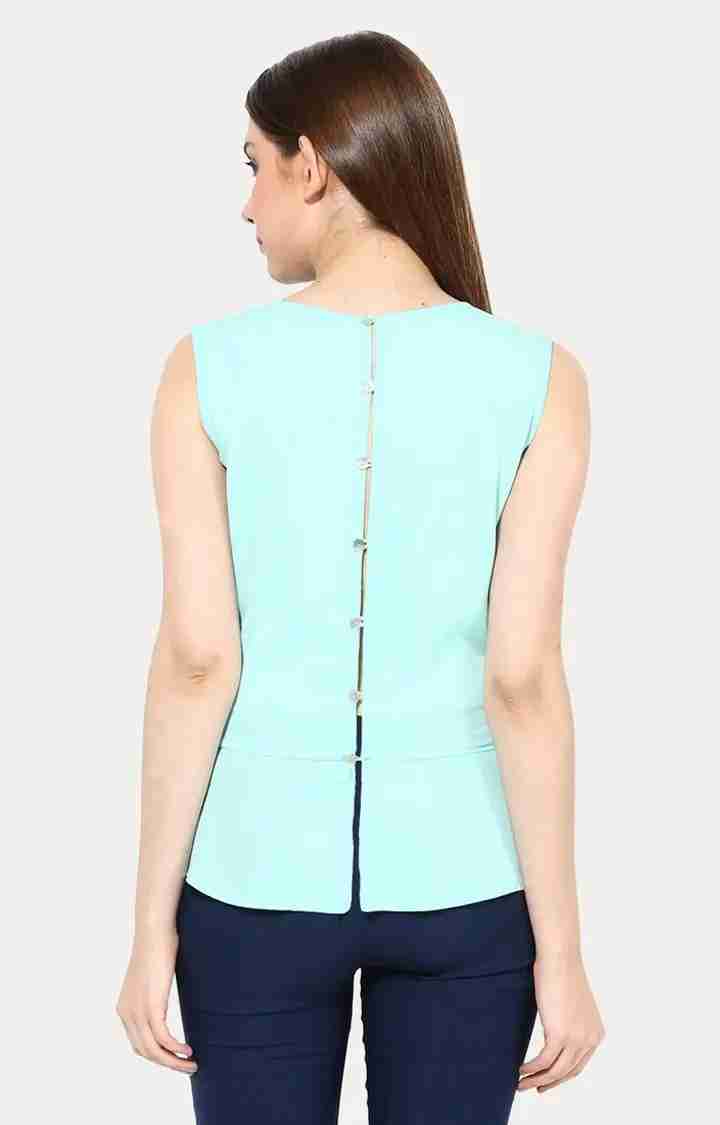 Women's Green Crepe SolidCasualwear Peplum Top