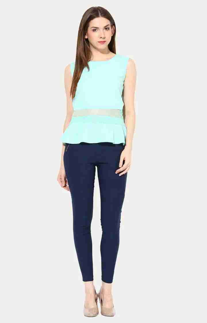 Women's Green Crepe SolidCasualwear Peplum Top