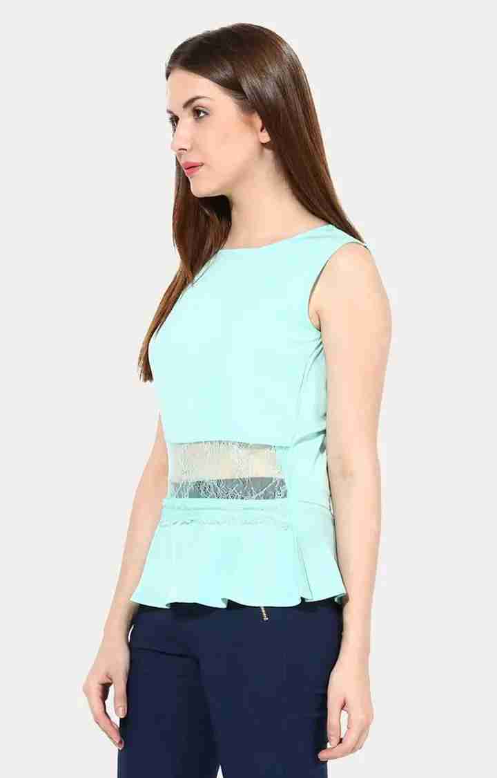 Women's Green Crepe SolidCasualwear Peplum Top