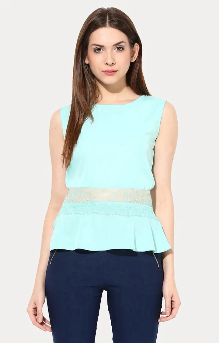 MISS CHASE | Women's Green Crepe SolidCasualwear Peplum Top