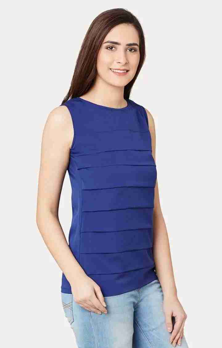 Women's Blue Crepe SolidCasualwear Tops