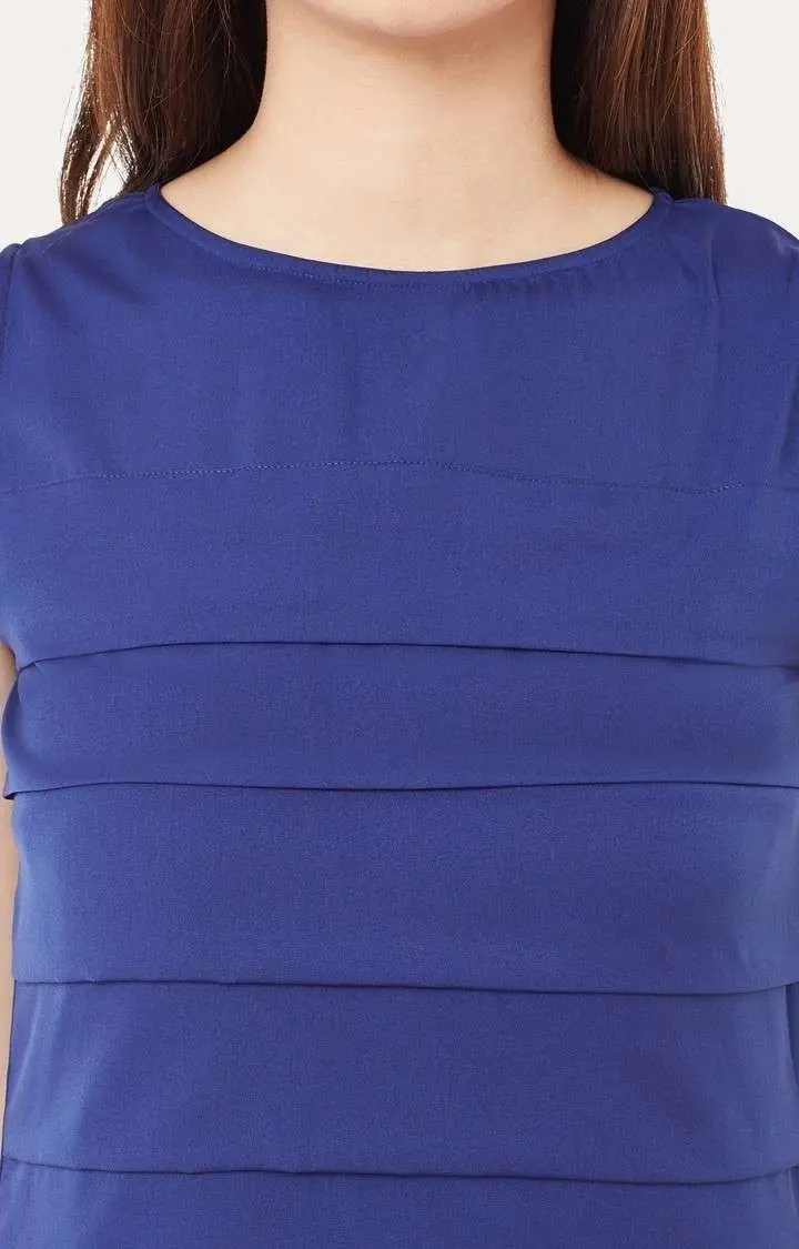 Women's Blue Crepe SolidCasualwear Tops