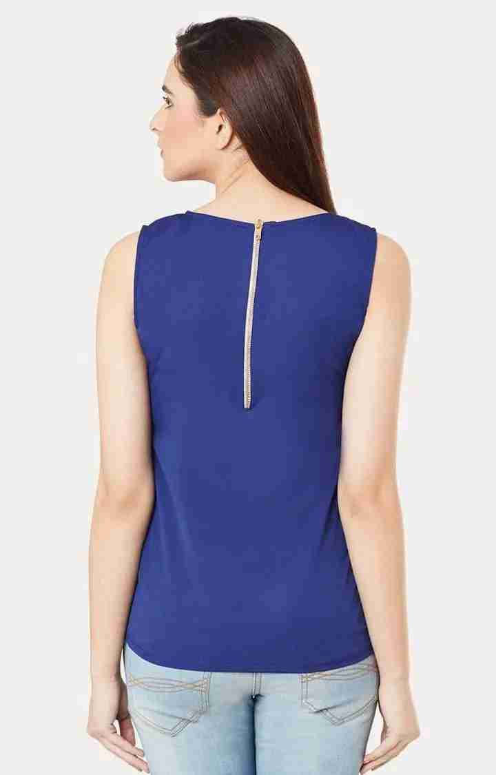 Women's Blue Crepe SolidCasualwear Tops