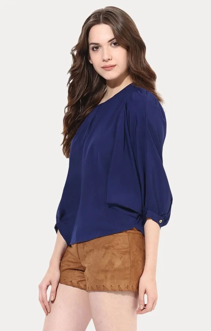 MISS CHASE | Women's Blue Solid Blouson Top 2