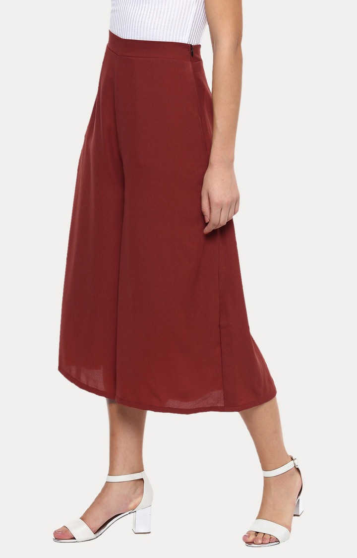 Women's Red Solid Culottes