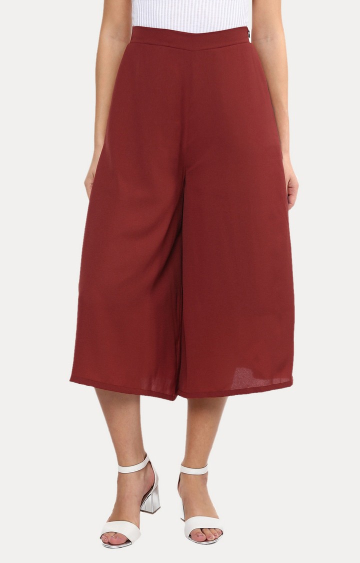 MISS CHASE | Women's Red Solid Culottes