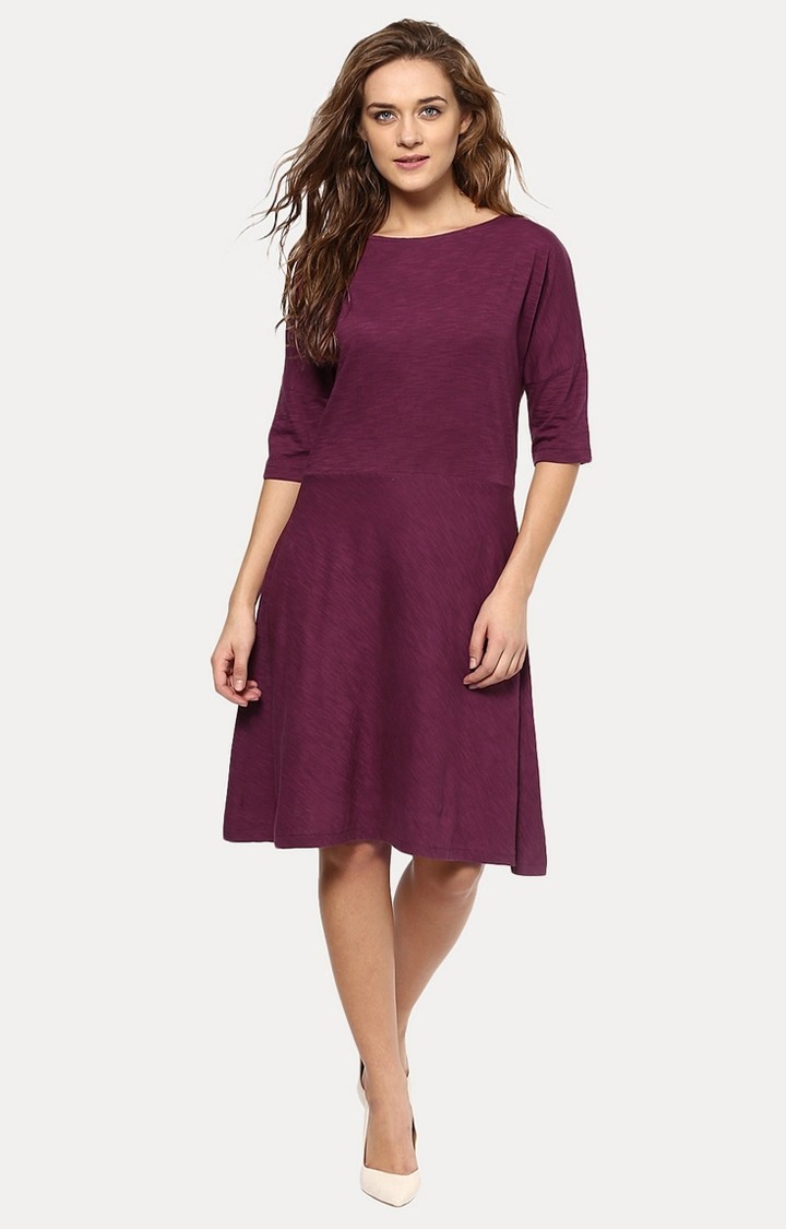 Women's Red Viscose SolidCasualwear Skater Dress