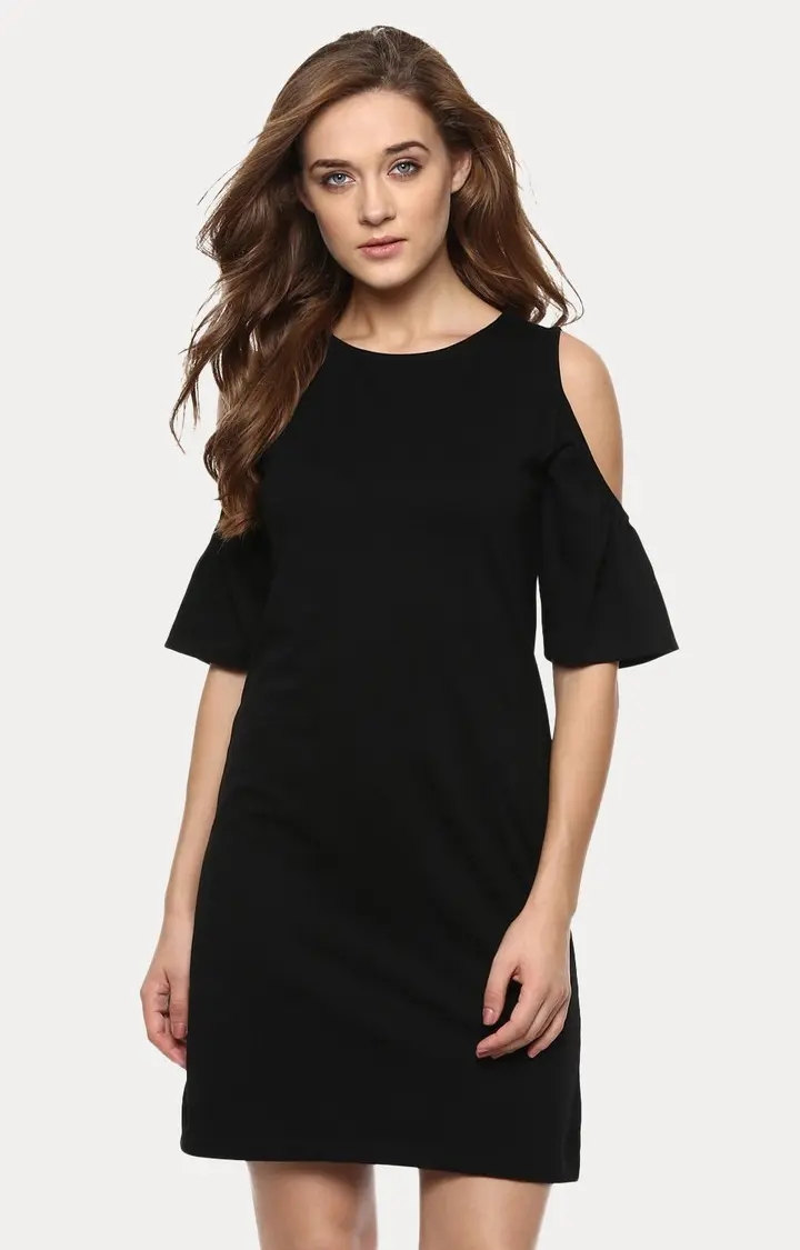Women's Black Viscose SolidEveningwear Shift Dress