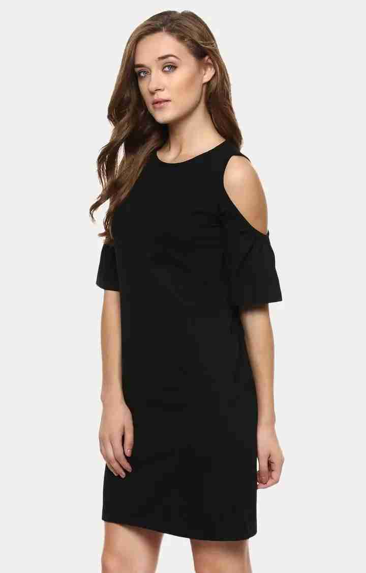 Women's Black Viscose SolidEveningwear Shift Dress