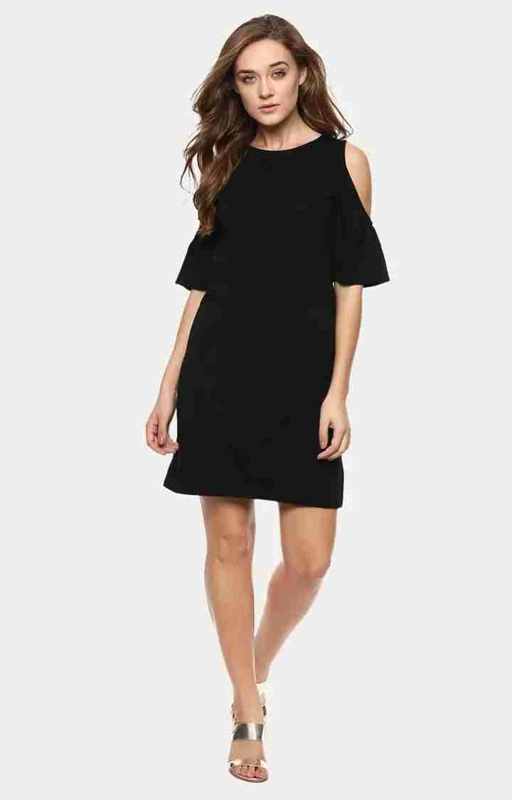 Women's Black Viscose SolidEveningwear Shift Dress