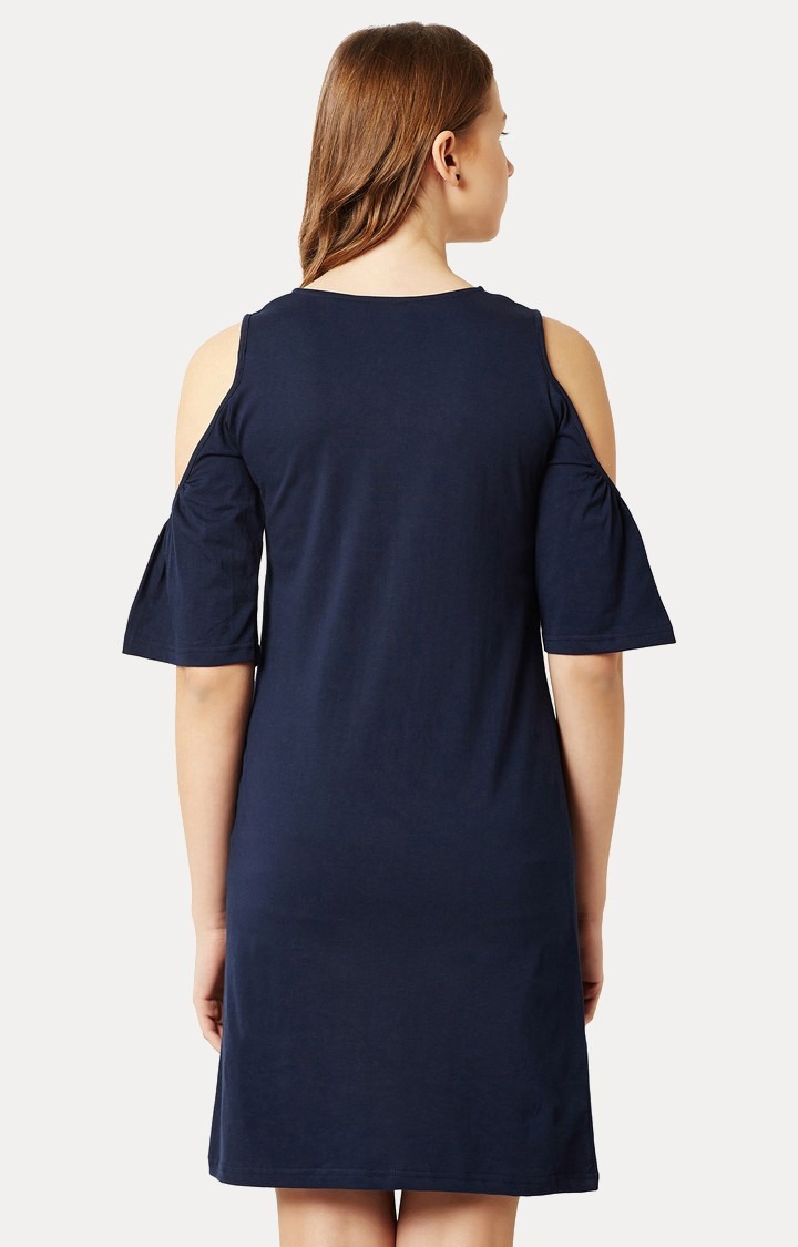 Women's Blue Cotton SolidCasualwear Shift Dress