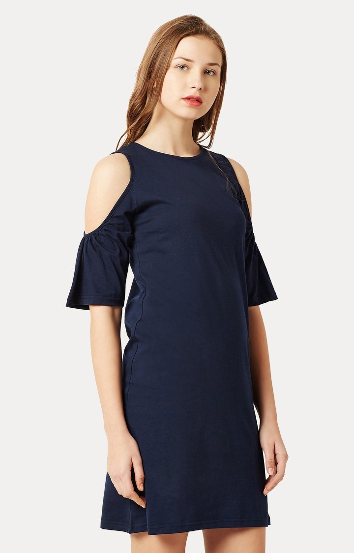 Women's Blue Cotton SolidCasualwear Shift Dress