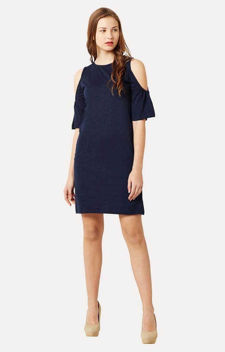 Women's Blue Cotton SolidCasualwear Shift Dress