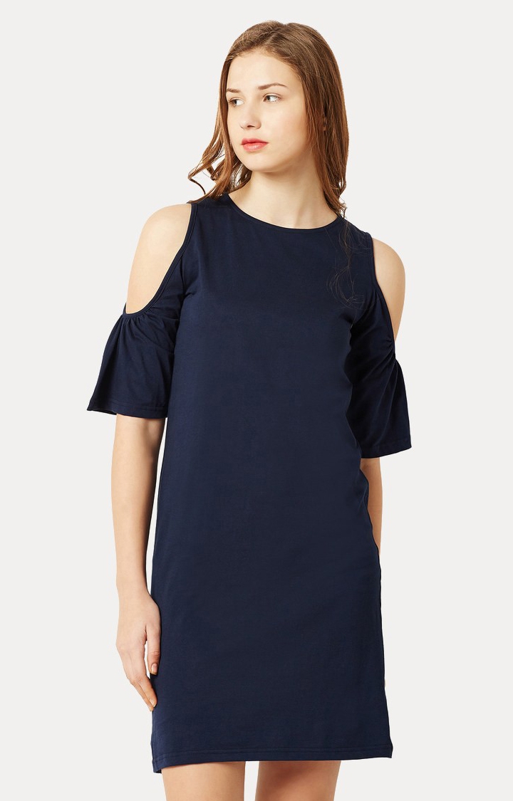 MISS CHASE | Women's Blue Solid Shift Dress