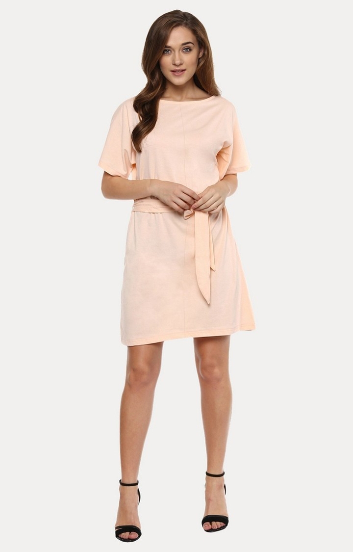 MISS CHASE | Women's Pink Solid Shift Dress 1