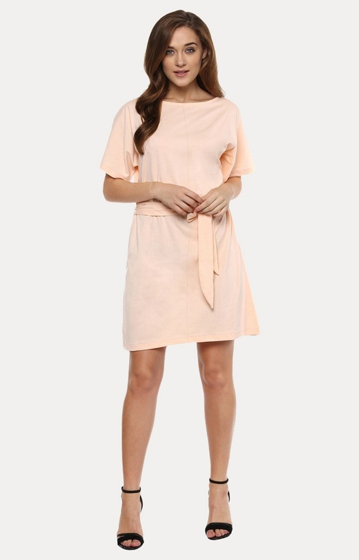 MISS CHASE | Women's Pink Solid Shift Dress 1