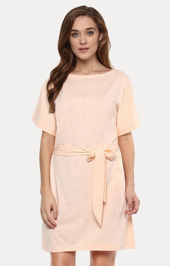 MISS CHASE | Women's Pink Solid Shift Dress 0