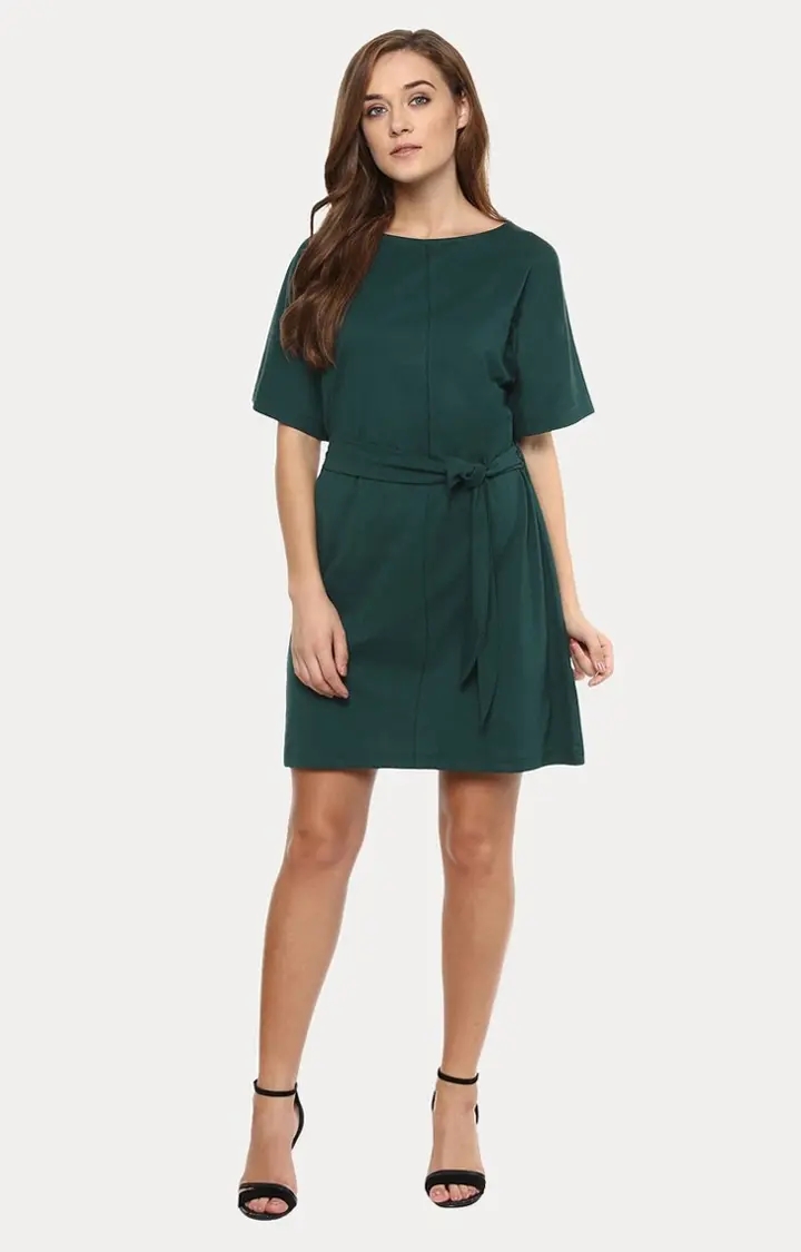 Women's Green Viscose SolidCasualwear Shift Dress