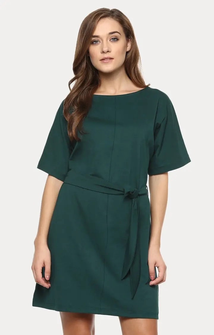 MISS CHASE | Women's Green Viscose SolidCasualwear Shift Dress