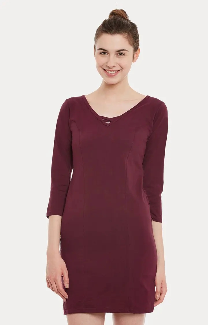 MISS CHASE | Women's Red Cotton SolidCasualwear Shift Dress