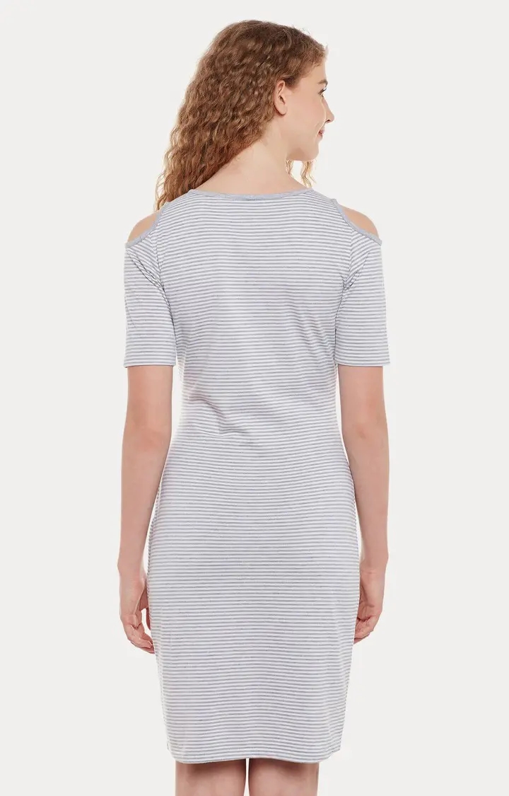 Women's Grey Cotton StripedCasualwear Shift Dress