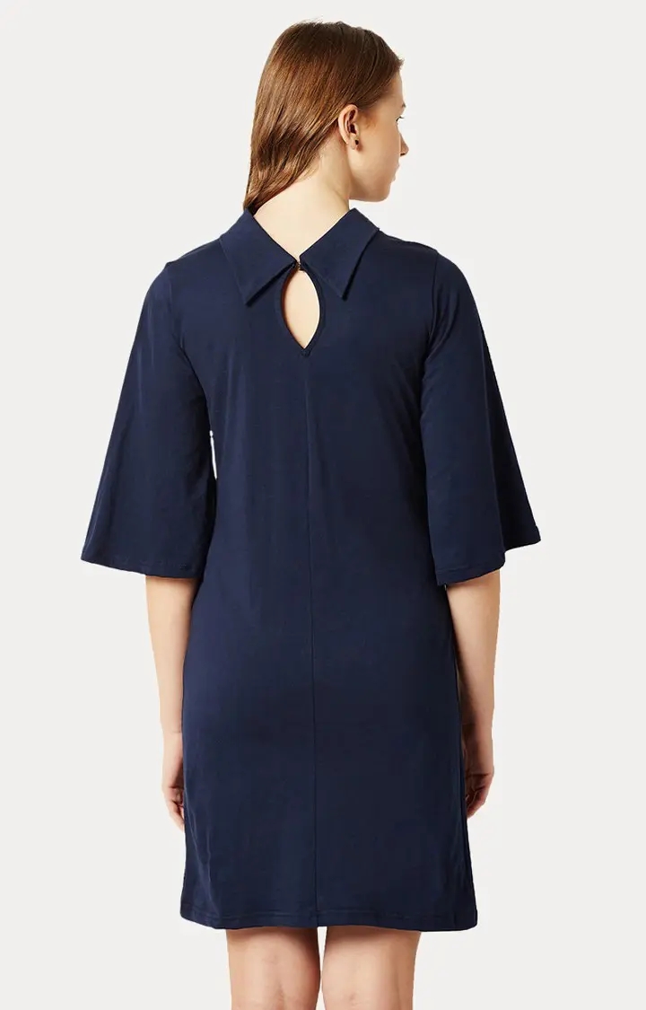 Women's Blue Cotton SolidCasualwear Shift Dress