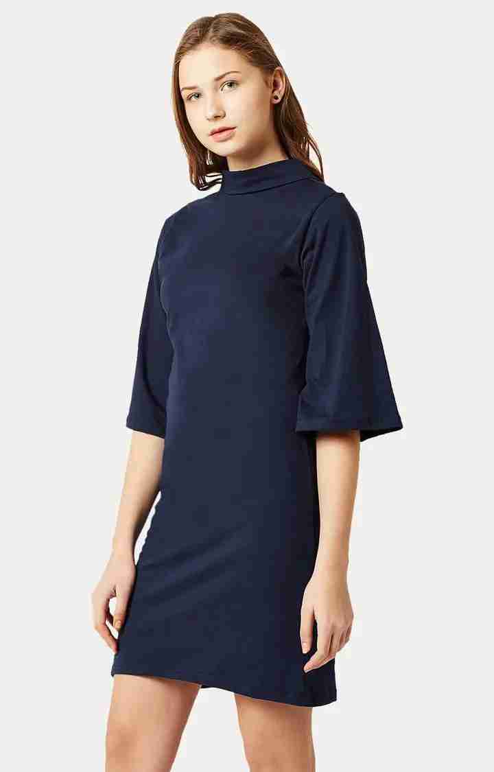 Women's Blue Cotton SolidCasualwear Shift Dress