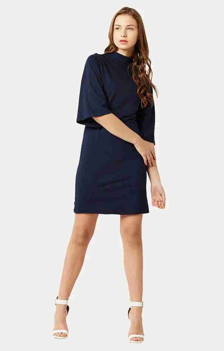 Women's Blue Cotton SolidCasualwear Shift Dress