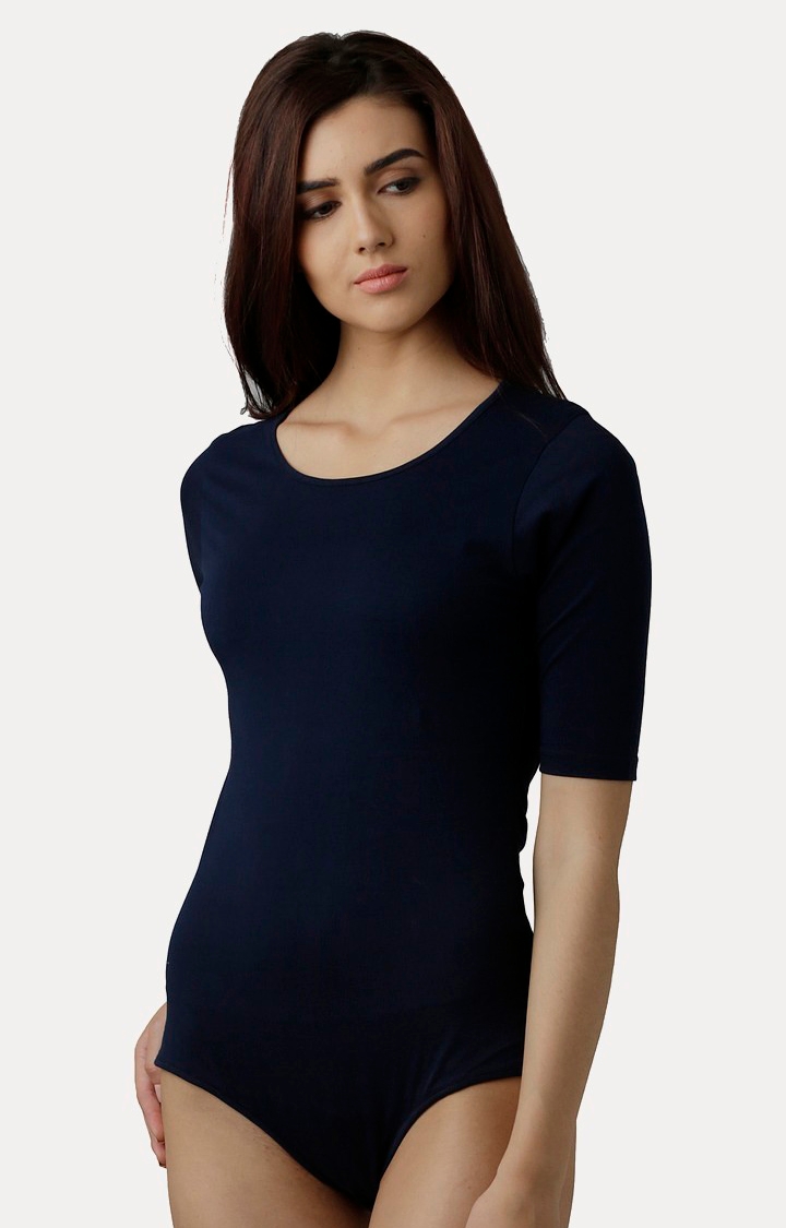 Women's Blue Cotton SolidCasualwear Regular T-Shirts