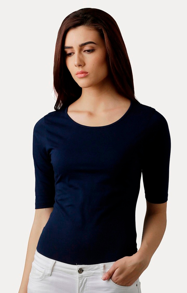 MISS CHASE | Women's Blue Solid Regular T-Shirts