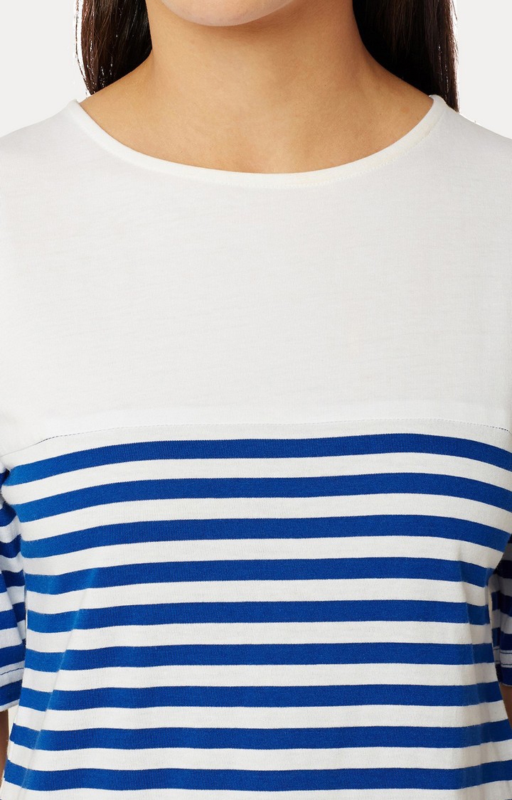 Women's Blue Cotton StripedCasualwear Tops