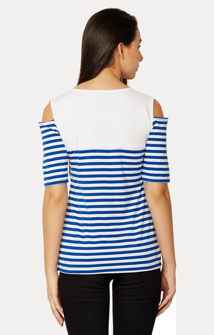 Women's Blue Cotton StripedCasualwear Tops