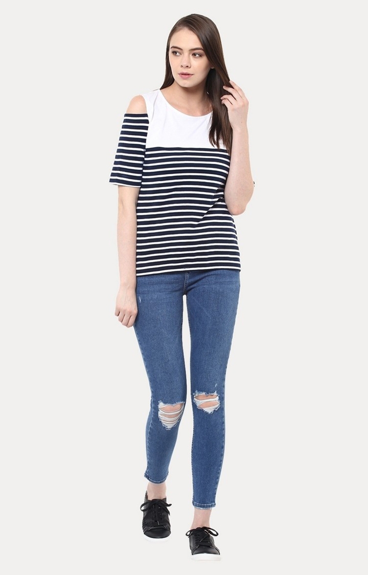 MISS CHASE | Women's Blue Striped Tops 1