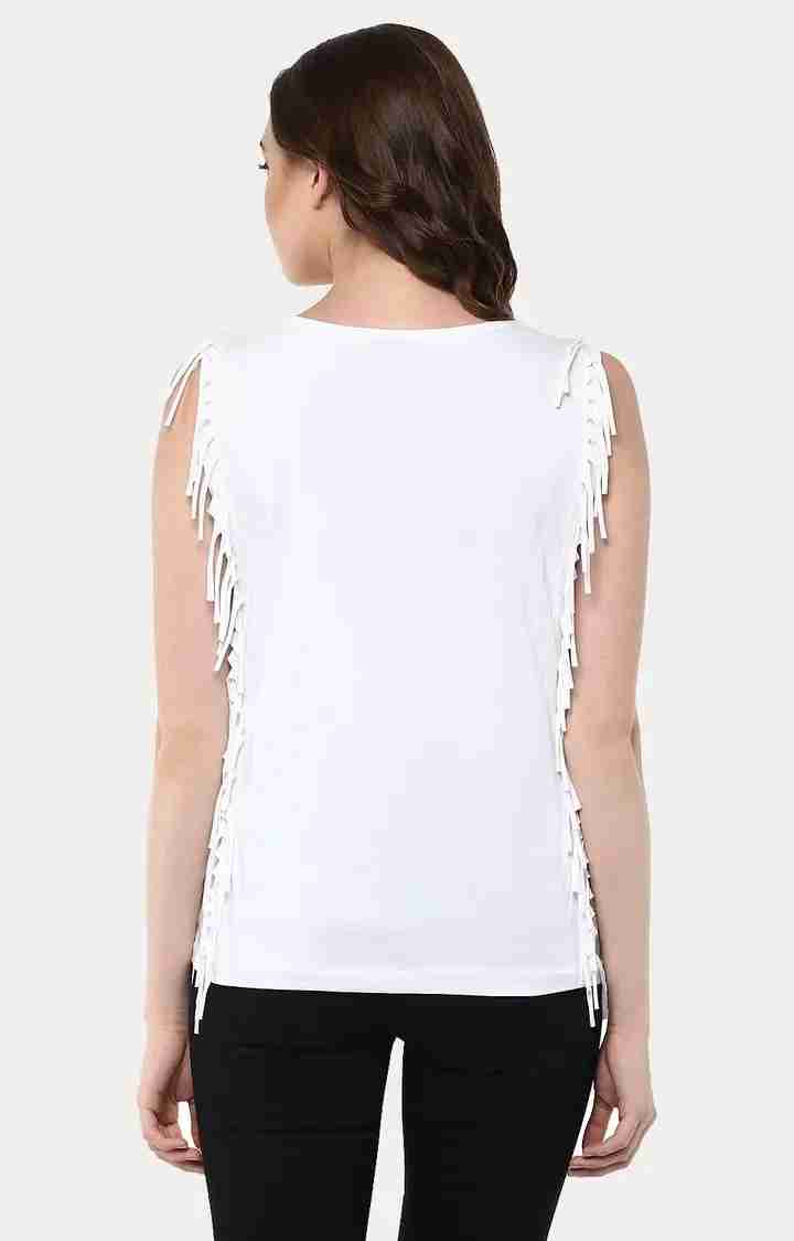 Women's White Viscose SolidCasualwear Tops