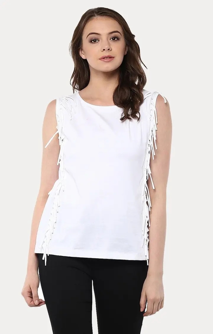 Women's White Viscose SolidCasualwear Tops